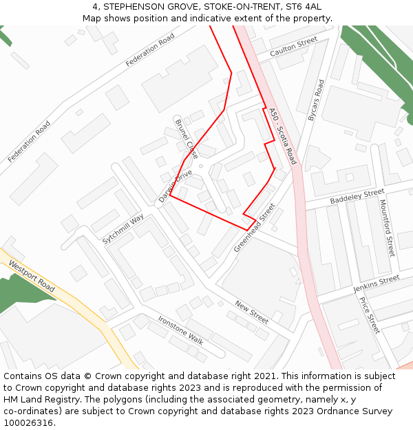 4, STEPHENSON GROVE, STOKE-ON-TRENT, ST6 4AL: Location map and indicative extent of plot