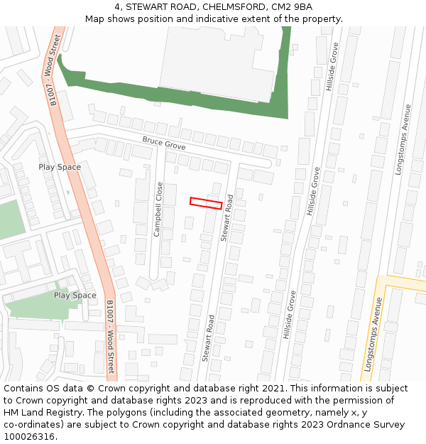 4, STEWART ROAD, CHELMSFORD, CM2 9BA: Location map and indicative extent of plot