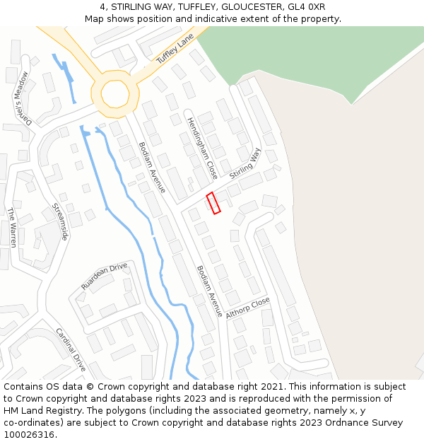 4, STIRLING WAY, TUFFLEY, GLOUCESTER, GL4 0XR: Location map and indicative extent of plot