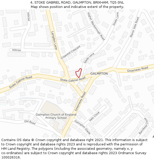 4, STOKE GABRIEL ROAD, GALMPTON, BRIXHAM, TQ5 0NL: Location map and indicative extent of plot