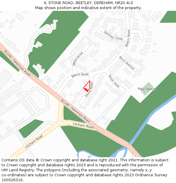 4, STONE ROAD, BEETLEY, DEREHAM, NR20 4LS: Location map and indicative extent of plot