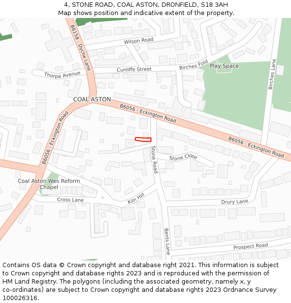 4, STONE ROAD, COAL ASTON, DRONFIELD, S18 3AH: Location map and indicative extent of plot