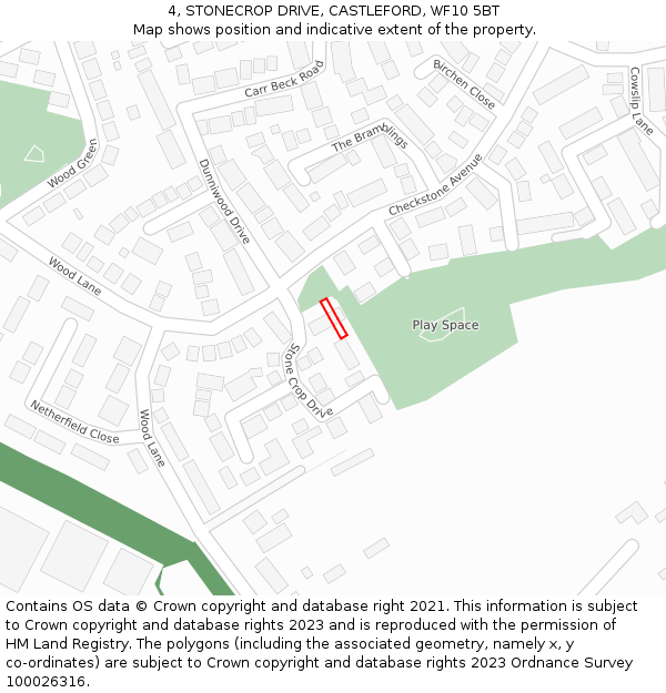 4, STONECROP DRIVE, CASTLEFORD, WF10 5BT: Location map and indicative extent of plot