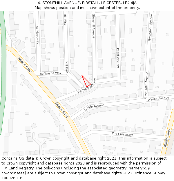 4, STONEHILL AVENUE, BIRSTALL, LEICESTER, LE4 4JA: Location map and indicative extent of plot