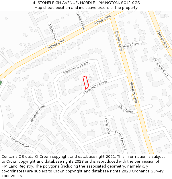 4, STONELEIGH AVENUE, HORDLE, LYMINGTON, SO41 0GS: Location map and indicative extent of plot