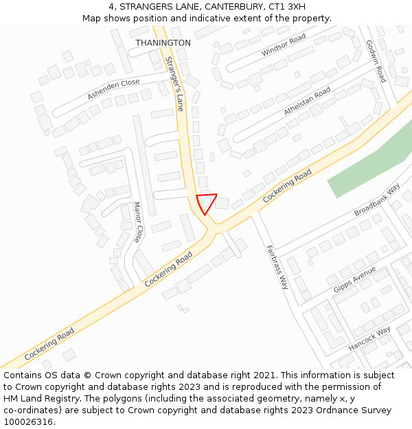 4, STRANGERS LANE, CANTERBURY, CT1 3XH: Location map and indicative extent of plot