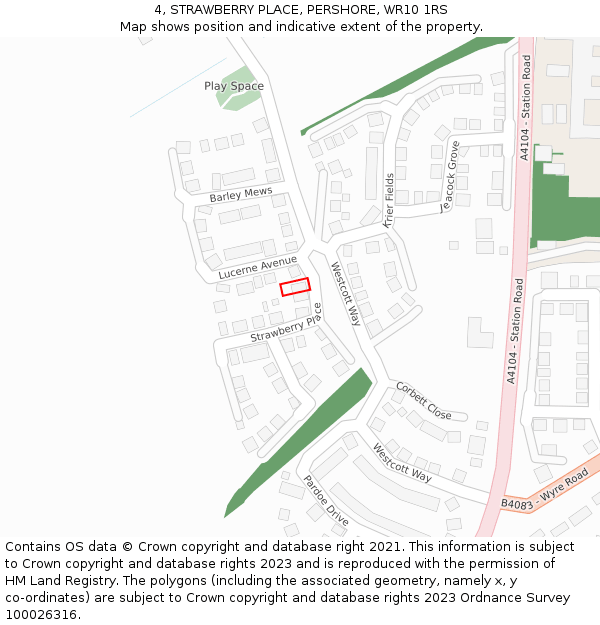 4, STRAWBERRY PLACE, PERSHORE, WR10 1RS: Location map and indicative extent of plot