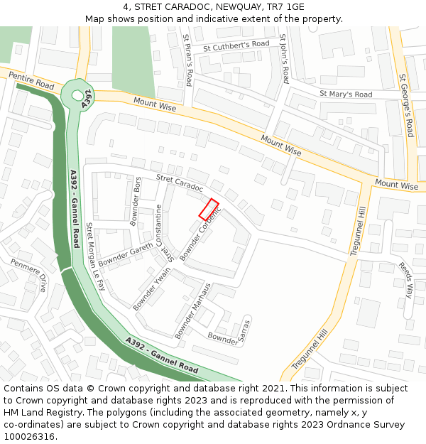 4, STRET CARADOC, NEWQUAY, TR7 1GE: Location map and indicative extent of plot