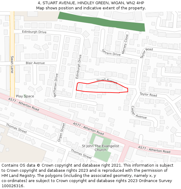 4, STUART AVENUE, HINDLEY GREEN, WIGAN, WN2 4HP: Location map and indicative extent of plot