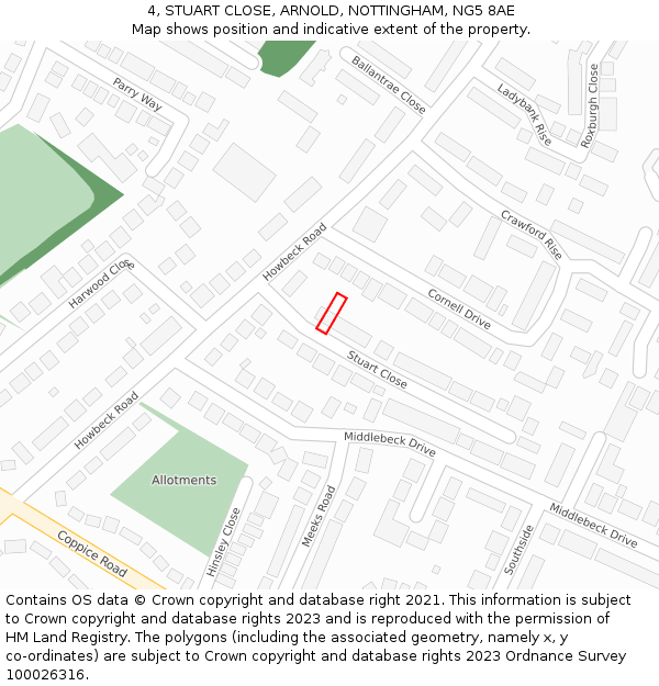 4, STUART CLOSE, ARNOLD, NOTTINGHAM, NG5 8AE: Location map and indicative extent of plot