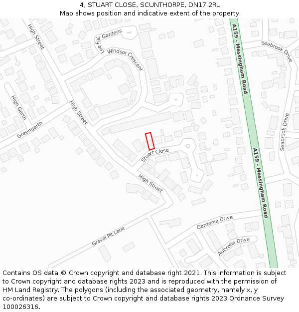 4, STUART CLOSE, SCUNTHORPE, DN17 2RL: Location map and indicative extent of plot
