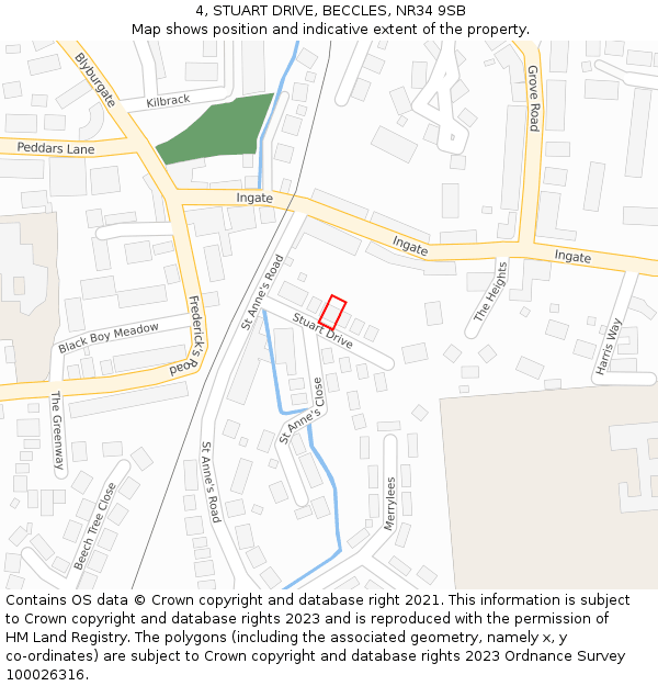 4, STUART DRIVE, BECCLES, NR34 9SB: Location map and indicative extent of plot