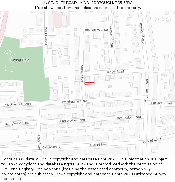 4, STUDLEY ROAD, MIDDLESBROUGH, TS5 5BW: Location map and indicative extent of plot
