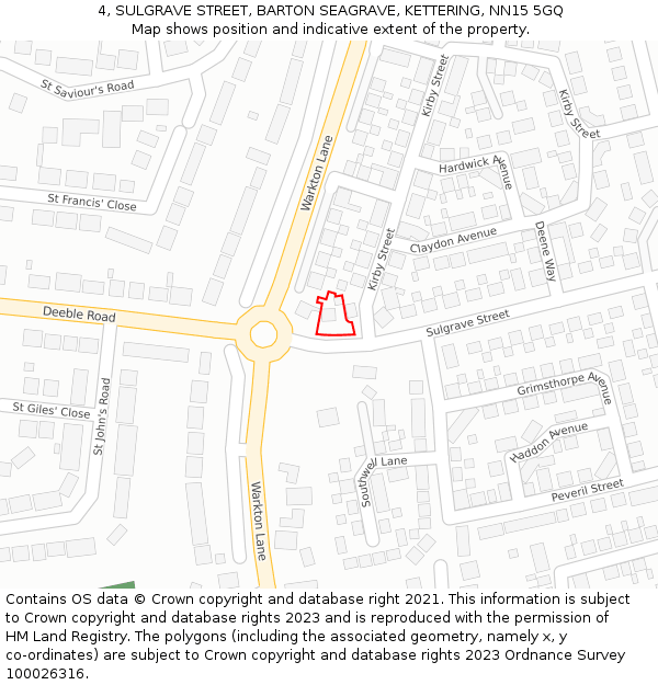 4, SULGRAVE STREET, BARTON SEAGRAVE, KETTERING, NN15 5GQ: Location map and indicative extent of plot