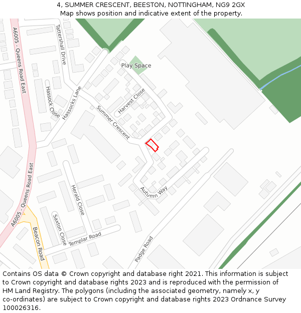 4, SUMMER CRESCENT, BEESTON, NOTTINGHAM, NG9 2GX: Location map and indicative extent of plot