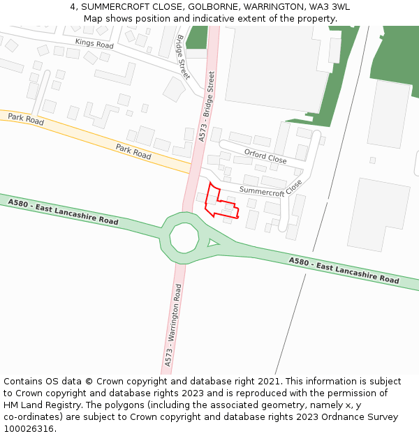 4, SUMMERCROFT CLOSE, GOLBORNE, WARRINGTON, WA3 3WL: Location map and indicative extent of plot