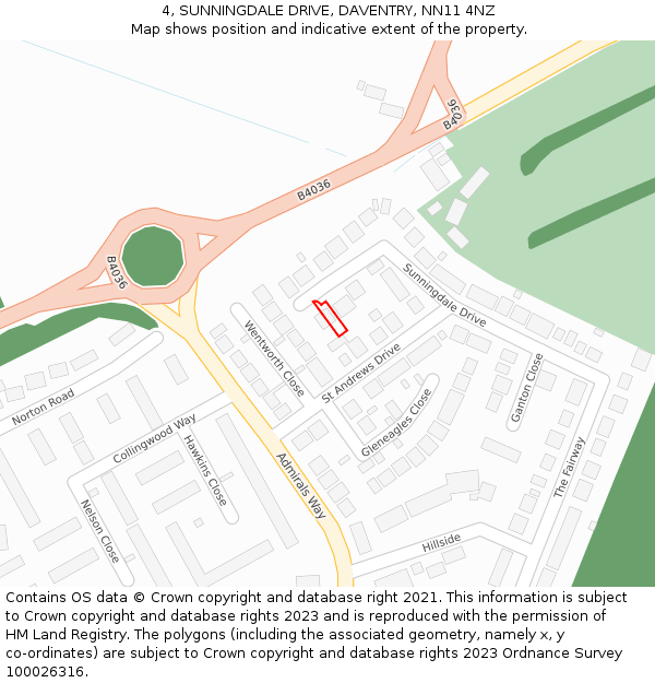 4, SUNNINGDALE DRIVE, DAVENTRY, NN11 4NZ: Location map and indicative extent of plot