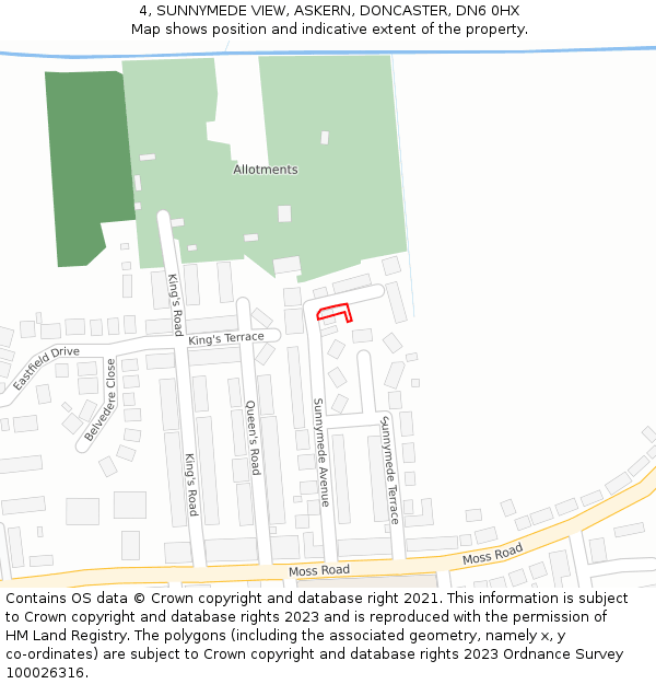 4, SUNNYMEDE VIEW, ASKERN, DONCASTER, DN6 0HX: Location map and indicative extent of plot