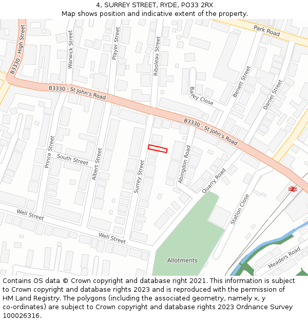 4, SURREY STREET, RYDE, PO33 2RX: Location map and indicative extent of plot