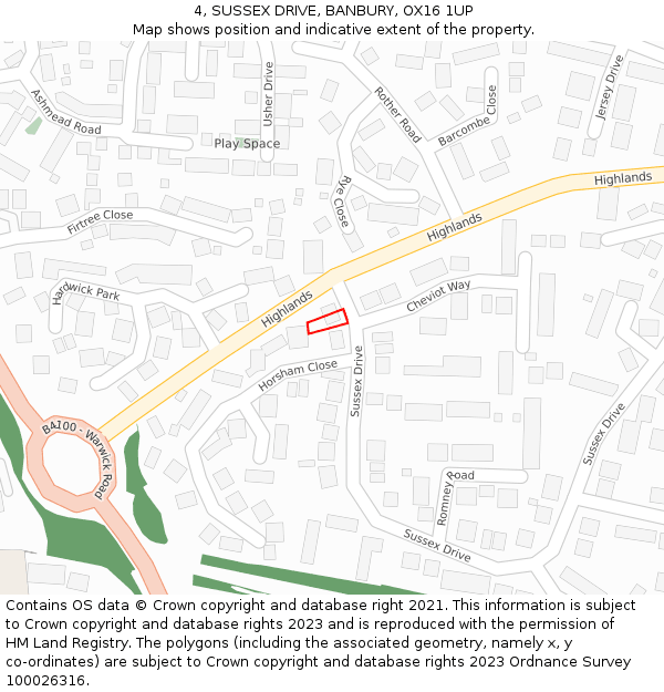 4, SUSSEX DRIVE, BANBURY, OX16 1UP: Location map and indicative extent of plot