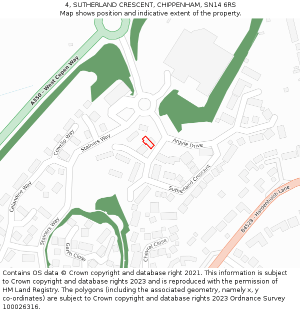 4, SUTHERLAND CRESCENT, CHIPPENHAM, SN14 6RS: Location map and indicative extent of plot