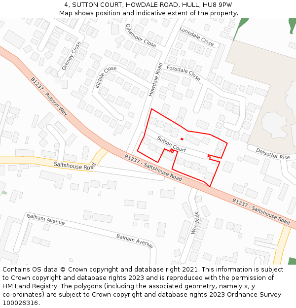 4, SUTTON COURT, HOWDALE ROAD, HULL, HU8 9PW: Location map and indicative extent of plot