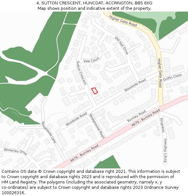 4, SUTTON CRESCENT, HUNCOAT, ACCRINGTON, BB5 6XG: Location map and indicative extent of plot