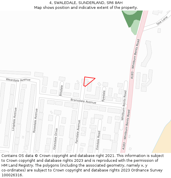 4, SWALEDALE, SUNDERLAND, SR6 8AH: Location map and indicative extent of plot