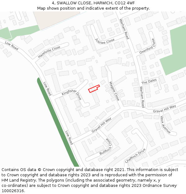 4, SWALLOW CLOSE, HARWICH, CO12 4WF: Location map and indicative extent of plot