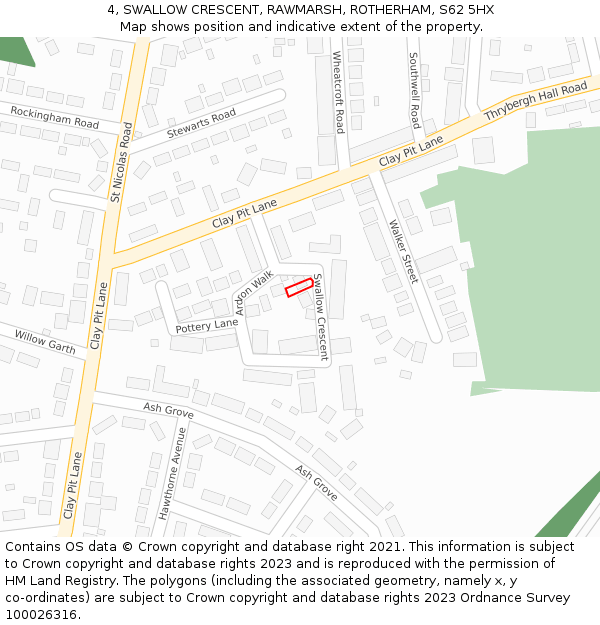 4, SWALLOW CRESCENT, RAWMARSH, ROTHERHAM, S62 5HX: Location map and indicative extent of plot