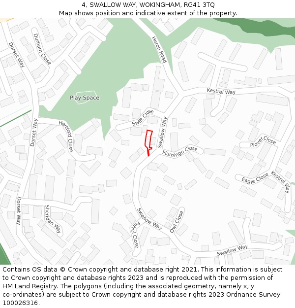 4, SWALLOW WAY, WOKINGHAM, RG41 3TQ: Location map and indicative extent of plot
