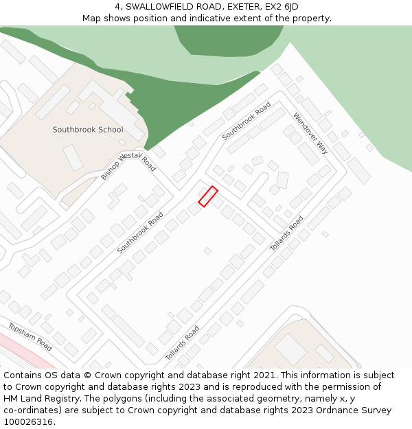 4, SWALLOWFIELD ROAD, EXETER, EX2 6JD: Location map and indicative extent of plot