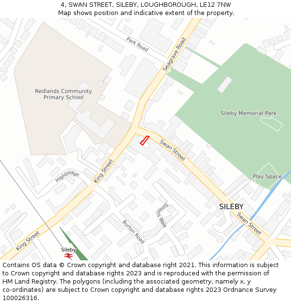 4, SWAN STREET, SILEBY, LOUGHBOROUGH, LE12 7NW: Location map and indicative extent of plot