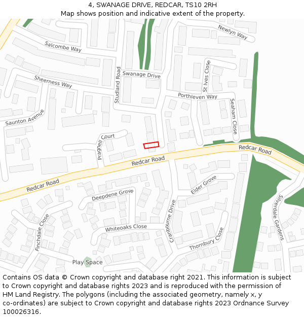 4, SWANAGE DRIVE, REDCAR, TS10 2RH: Location map and indicative extent of plot