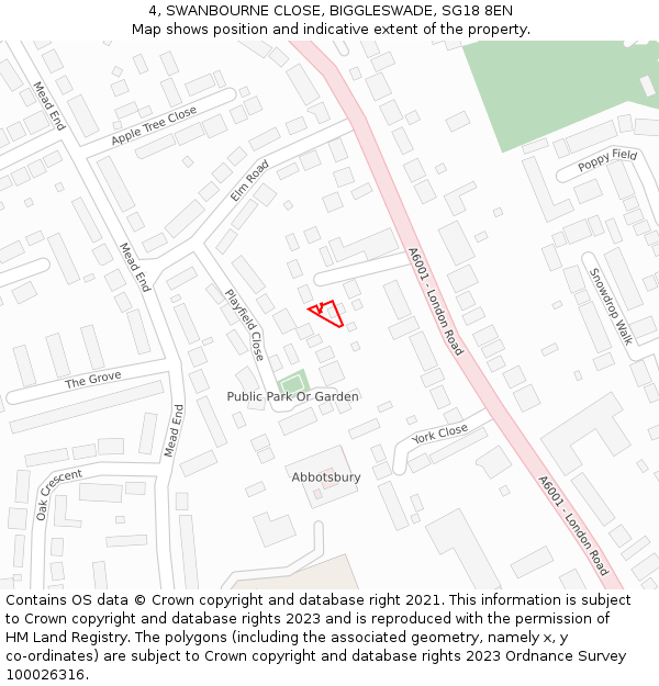4, SWANBOURNE CLOSE, BIGGLESWADE, SG18 8EN: Location map and indicative extent of plot