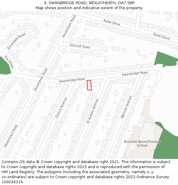 4, SWANBRIDGE ROAD, BEXLEYHEATH, DA7 5BP: Location map and indicative extent of plot