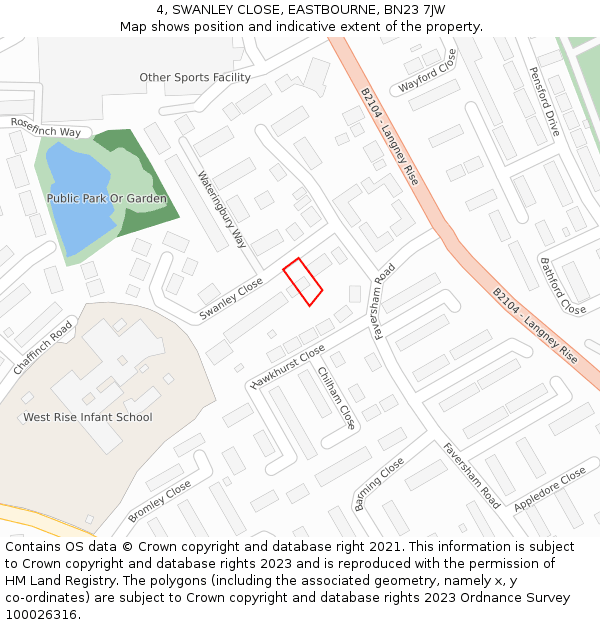 4, SWANLEY CLOSE, EASTBOURNE, BN23 7JW: Location map and indicative extent of plot