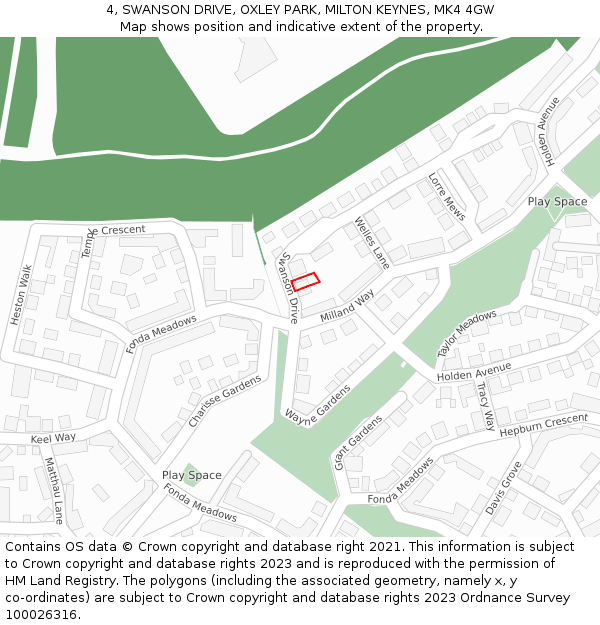 4, SWANSON DRIVE, OXLEY PARK, MILTON KEYNES, MK4 4GW: Location map and indicative extent of plot