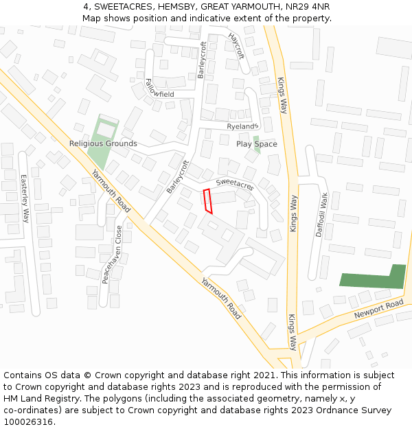 4, SWEETACRES, HEMSBY, GREAT YARMOUTH, NR29 4NR: Location map and indicative extent of plot
