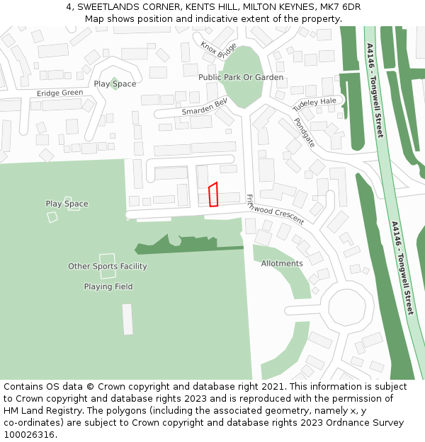 4, SWEETLANDS CORNER, KENTS HILL, MILTON KEYNES, MK7 6DR: Location map and indicative extent of plot