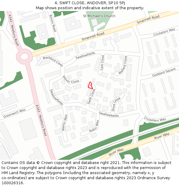 4, SWIFT CLOSE, ANDOVER, SP10 5PJ: Location map and indicative extent of plot