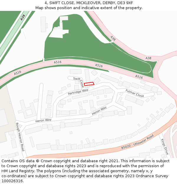 4, SWIFT CLOSE, MICKLEOVER, DERBY, DE3 9XF: Location map and indicative extent of plot