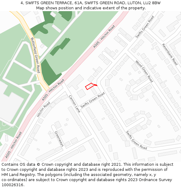 4, SWIFTS GREEN TERRACE, 61A, SWIFTS GREEN ROAD, LUTON, LU2 8BW: Location map and indicative extent of plot