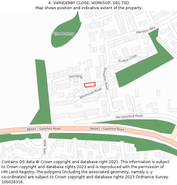 4, SWINDERBY CLOSE, WORKSOP, S81 7SD: Location map and indicative extent of plot