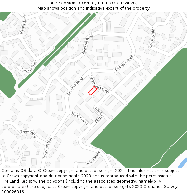 4, SYCAMORE COVERT, THETFORD, IP24 2UJ: Location map and indicative extent of plot