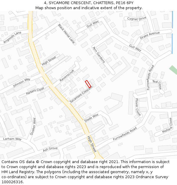 4, SYCAMORE CRESCENT, CHATTERIS, PE16 6PY: Location map and indicative extent of plot