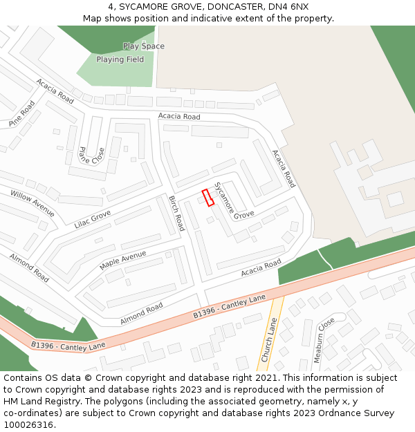 4, SYCAMORE GROVE, DONCASTER, DN4 6NX: Location map and indicative extent of plot