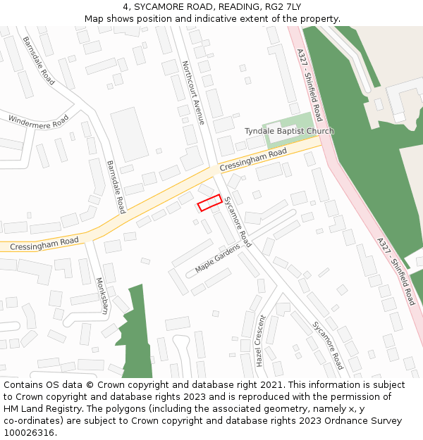 4, SYCAMORE ROAD, READING, RG2 7LY: Location map and indicative extent of plot