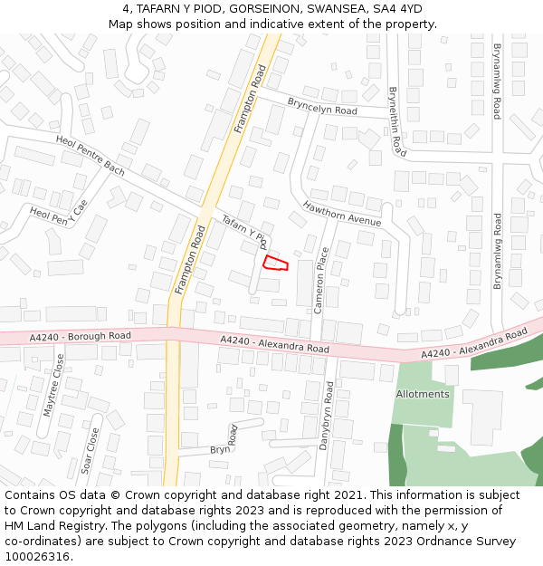 4, TAFARN Y PIOD, GORSEINON, SWANSEA, SA4 4YD: Location map and indicative extent of plot