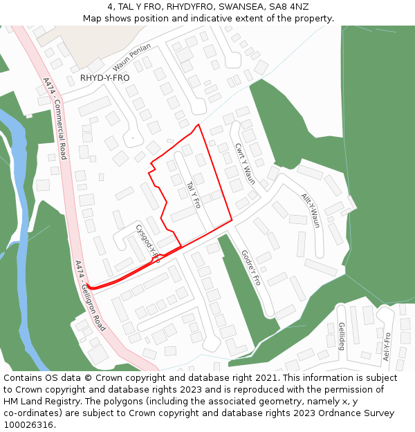 4, TAL Y FRO, RHYDYFRO, SWANSEA, SA8 4NZ: Location map and indicative extent of plot